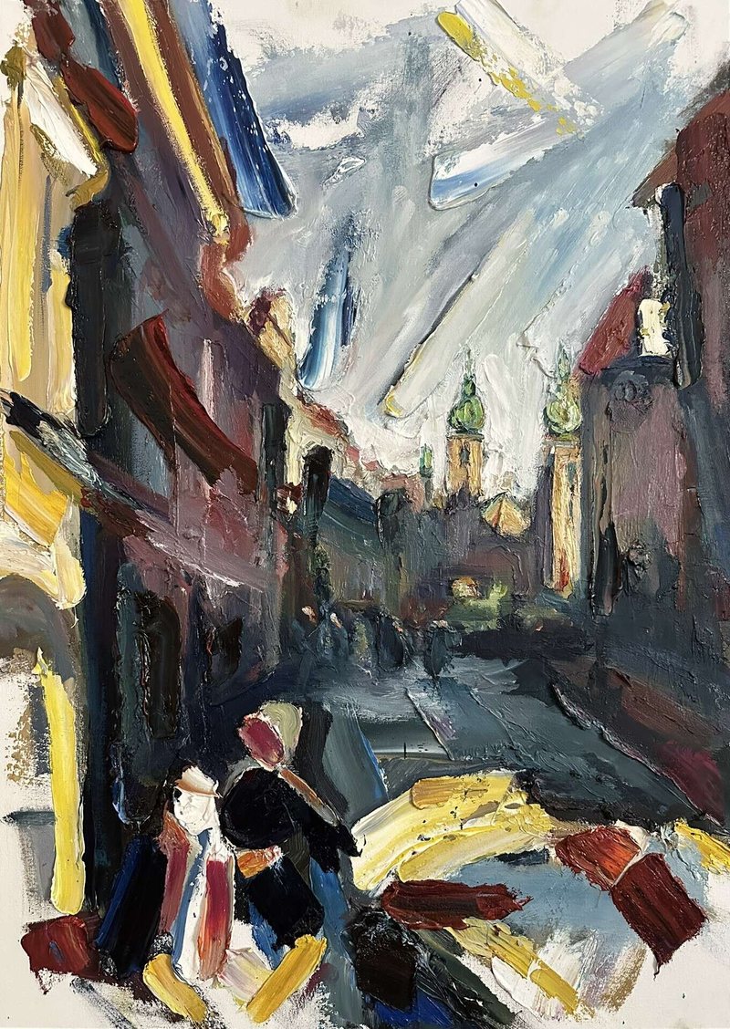 Vor der Brücke zur Stadt — Malerei, Gesamtansicht